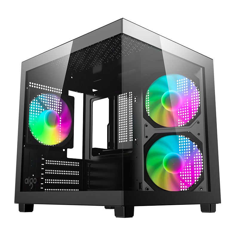 Gabinete Gamer Aigo Luna A275, Rainbow, Mini-Tower, Lateral de Vidro, Com 3 Fans, Preto, AC-A275-B-BR1