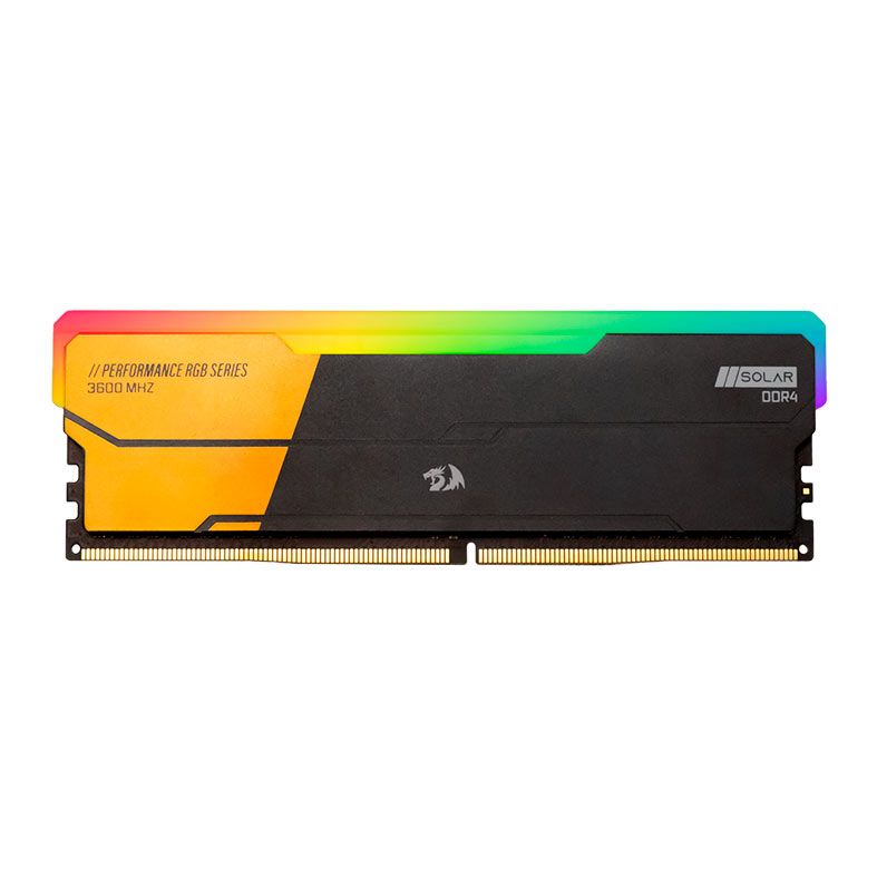 Memoria Redragon Solar, RGB, 16GB (1x16GB), DDR4, 3600MHz, C18, Preta e Dourada, GM-806