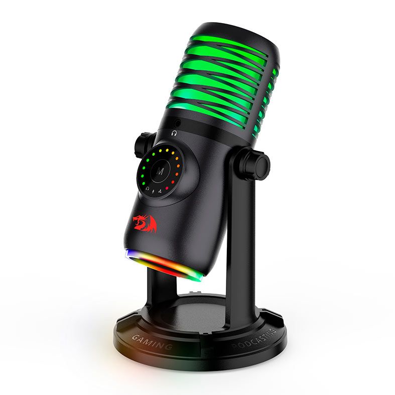 Microfone Gamer Redragon Stellaris, RGB, USB Tipo-C, Preto, GM306