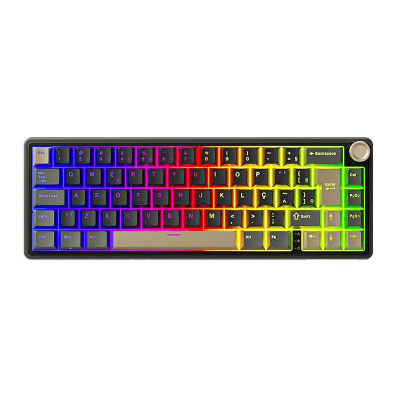 Teclado Mecanico Gamer Royal Kludge RKR65, RGB, ABNT2, Switch Brown, Preto e Dourado, RKR65-PT-BW-POR