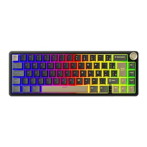Teclado Mecanico Gamer Royal Kludge RKR65, RGB, ABNT2, Switch Brown, Preto e Dourado, RKR65-PT-BW-POR
