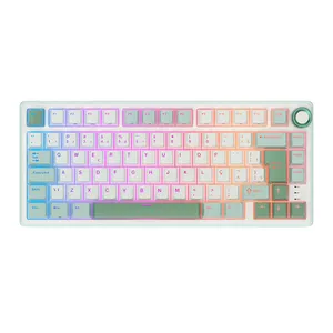 Teclado Mecanico Gamer Royal Kludge RKR75, RGB, ABNT2, Switch Brown, Branco e Ciano, RKR75-SS-BW-POR