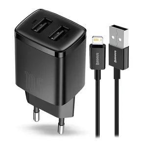 Carregador de Parede Baseus Compact 2U, Com Cabo lightning, Preto, CCXJ070301