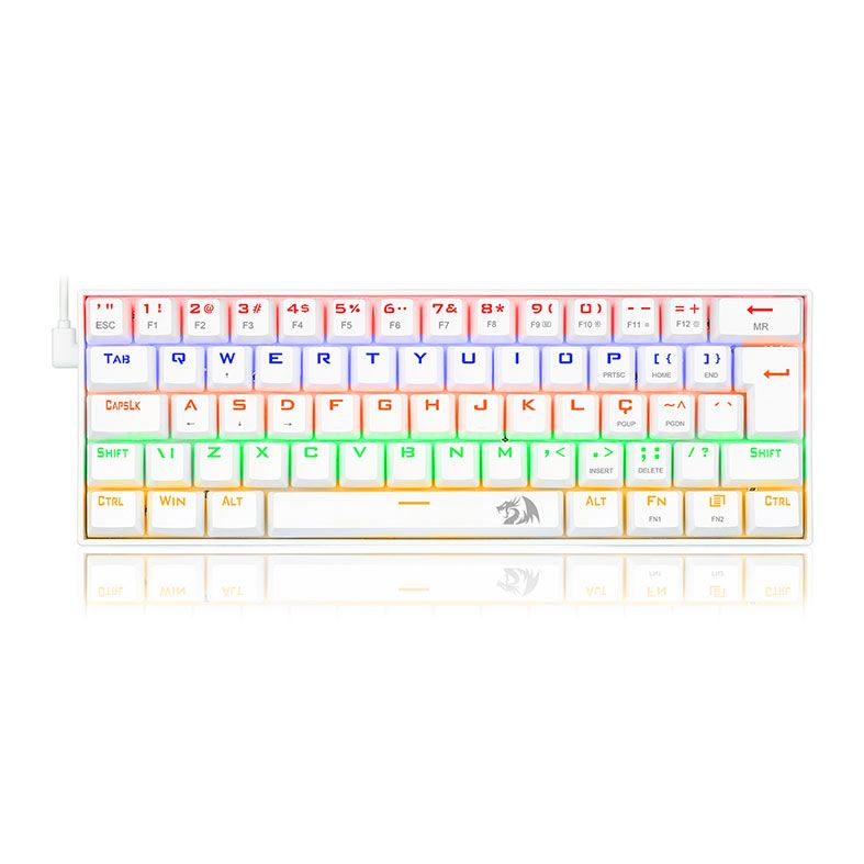 Teclado Mecanico Redragon Lakshmi, Rainbow, ABNT2, Layout 60, Switch Marrom, Lunar White, K606W-R-PT-BROWN