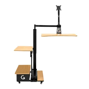 Suporte Movel Para Gabinete e Monitor Com Mesa Flutuante Ingrem, Com Regulagem, Eletrico, Com Rodas, Preto, ING-DESK-BL01