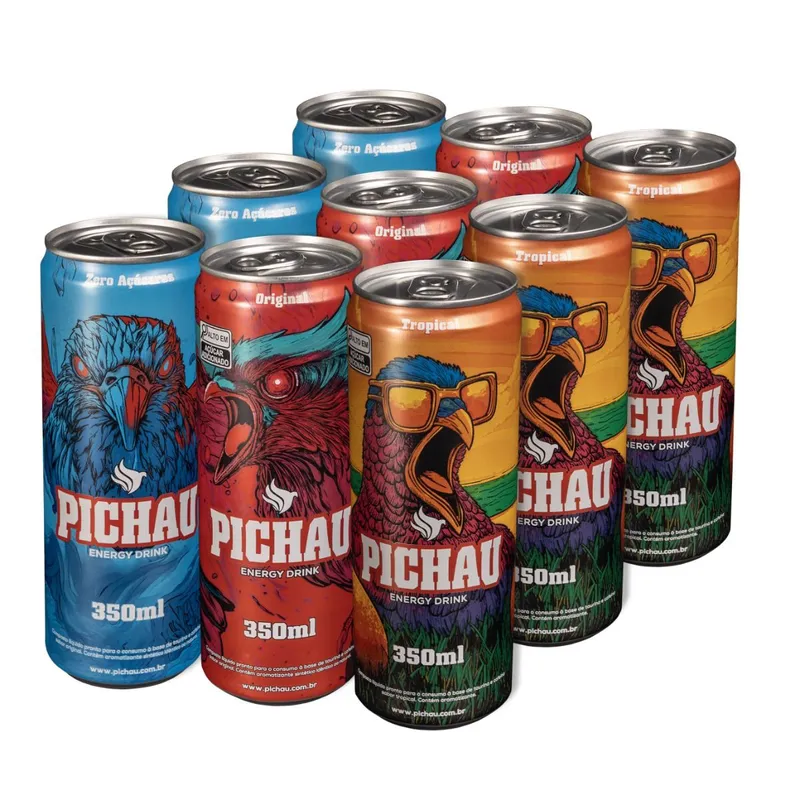 Combo Energético Pichau, 3 Sabores, Original + Tropical + Zero, 350ml, Com 9 unidades