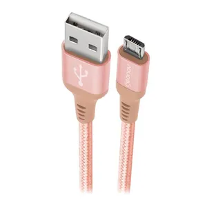 Cabo Micro USB Geonav, 1m, Nylon Trancado, Rose Gold, ESMIRG