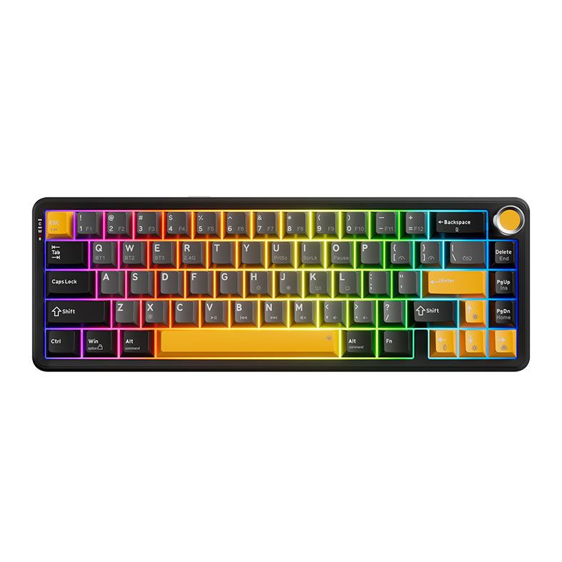 Teclado Mecanico Marvo Titan 65, RGB, Switch Banana Crystal, Wireless, Preto, Cinza e Amarelo, KG984W