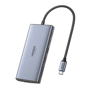 Adaptador Ugreen Hub USB-C RJ45 GIGA/HDMI/VGA/SD/TF/P2/2P USB-A 3.0/2P USB-C/USB-C 100W, CM639