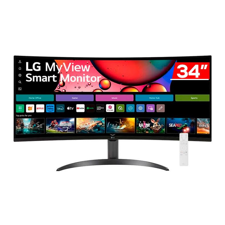 Monitor LG MyView Smart, 34 Pol, VA, Curvo, QHD, 5ms, 100Hz, ThinQ Home, Air Play 2, Bluetooth, HDMI, 34SR60QC-B