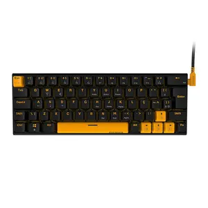 Teclado Mecanico PCYes Kuromori Voyager Edition, LED Amarelo, ABNT2, Switch Azul, Preto e Amarelo, KMVY60BL