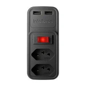 Adaptador Com Carregador USB Intelbras, 2 tomadas, 2xUSB, Preto, EAC-202-PT