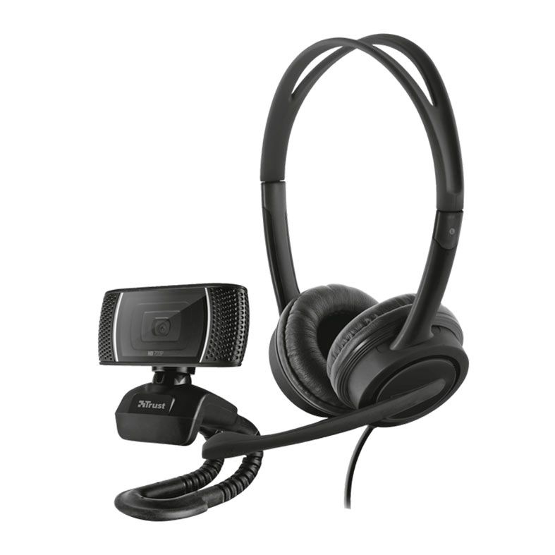 Kit Home Office Trust Doba, 2 In 1, Headset USB + Webcam HD 720p, Preto, T24036