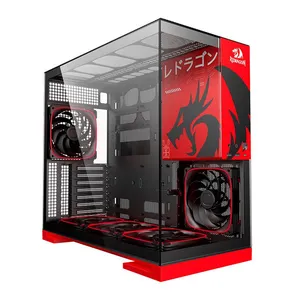 Gabinete Gamer Geometric Future Model 5 Redragon, ARGB, Mid-Tower, Lateral de Vidro, Com 5 Fans, Preto e Vermelho, GEO-M5F-RD