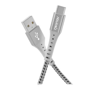 Cabo USB-C Para USB Geonav, 1,20m, Nylon Trancado, Branco e Preto, ESC05WT