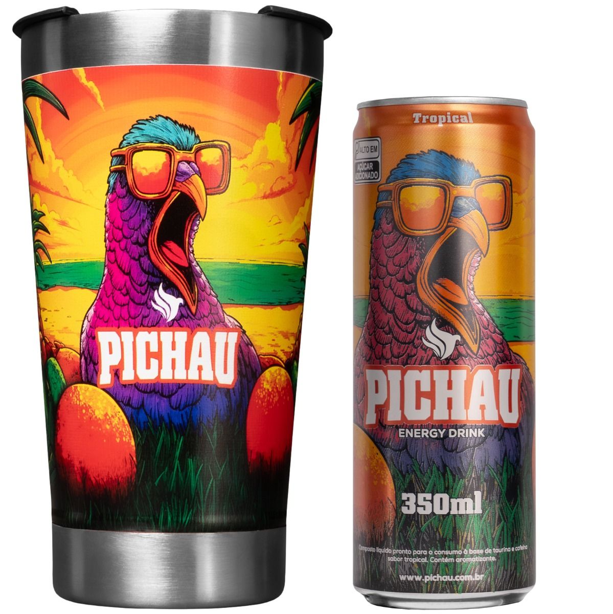 KIT Copo Térmico Pichau Tropical 473ml + Energético 350ml