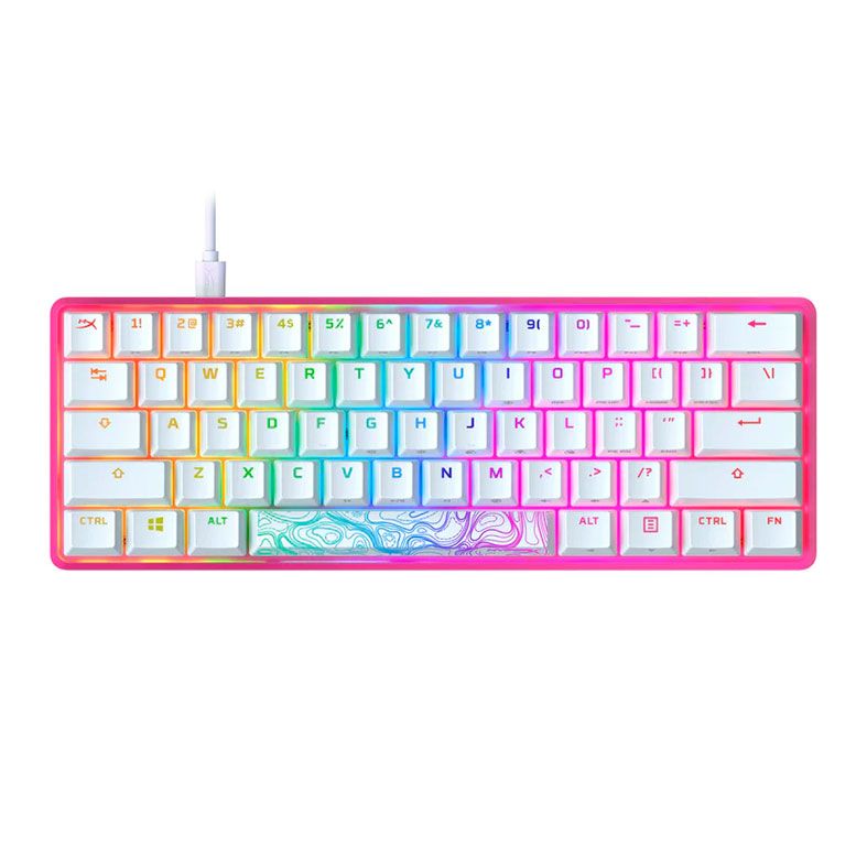 Teclado Mecanico Gamer HyperX Alloy Origins, RGB, Switch Red, Rosa e Branco, 572Y6AAABA