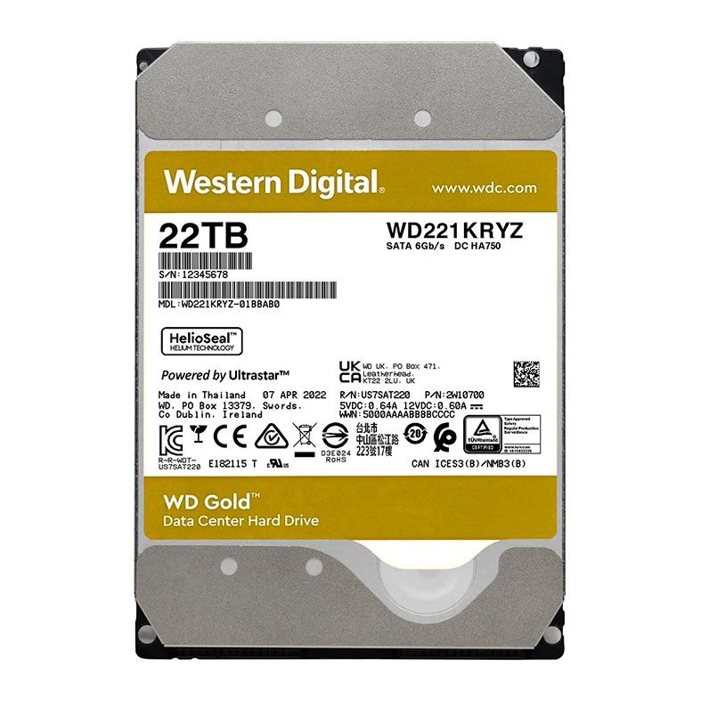 HD WD Gold Enterprise, 22TB, 3.5, 7200RPM, Sata III 6GB/s, Cache 512MB, WD221KRYZ