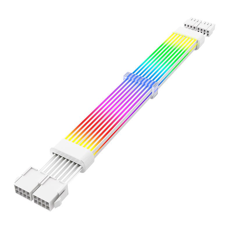 Cabo Extensor Sleeved Aigo Darkflash Lightglow LG02, ARGB, 6+2 X2, 345mm, Branco, LG02-WH