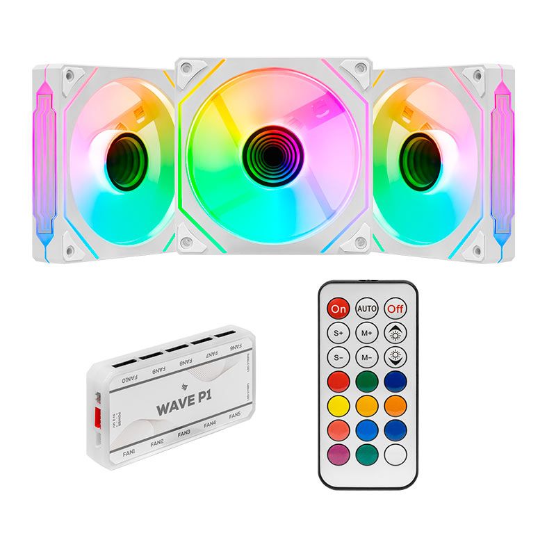 Kit Ventoinhas Pichau Wave P1, ARGB, 3x120mm + Controladora, Branco, PG-WARGB-WH01