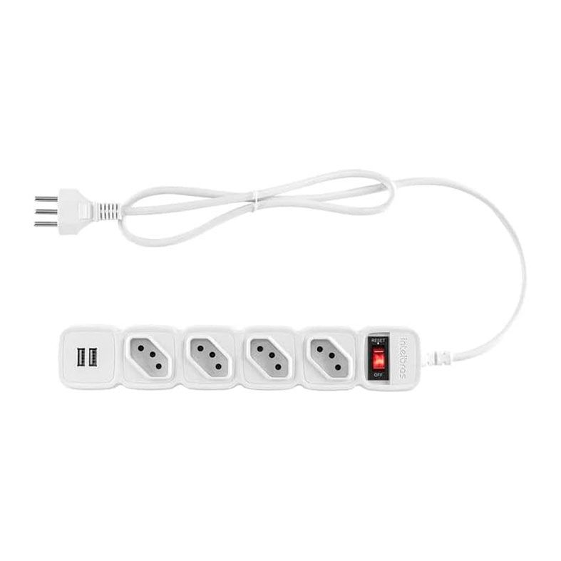 Filtro de Linha Intelbras EPE 204, 4 Tomadas, 2 USB, 1m, Branco, EPE-204-USBWH