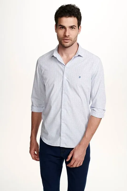 Camisa Clássica Manga Longa Xadrez - Azul - 4