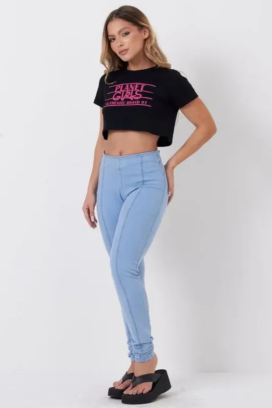 Calça Feminina Hydra Jeans Skinny Sem Bolso Planet Girls Azul Claro 34