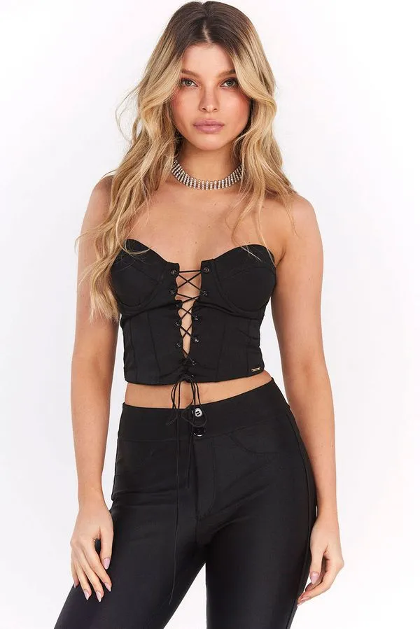 Cropped Com Ilhós e Cordão Planet Girls Preto GG