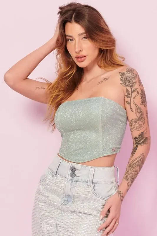 Blusa Cropped Feminina Holográfica Planet Girls Verde Claro G1