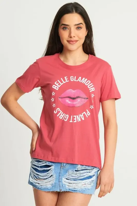Camiseta Feminina Belle Glamour Beijinho Planet Girls Rosa GG