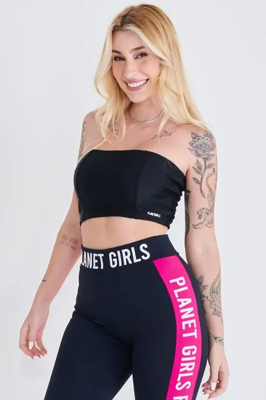 Top Malha Liso Faixa Planet Girls Preto GG