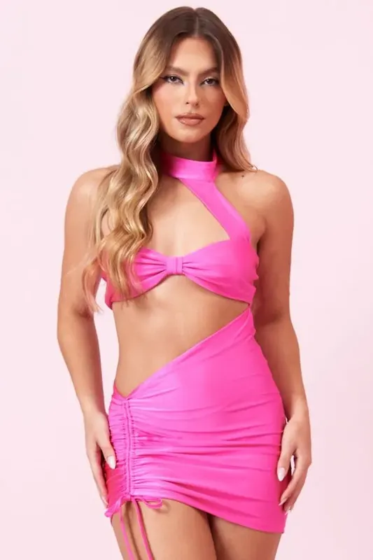 Vestido Curto Drapeado Shiny Planet Girls Rosa GG