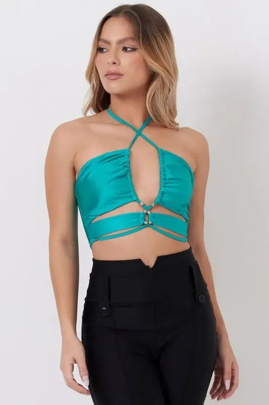 Top Feminino Up Glam Com Ponteiras Planet Girls Verde Médio G