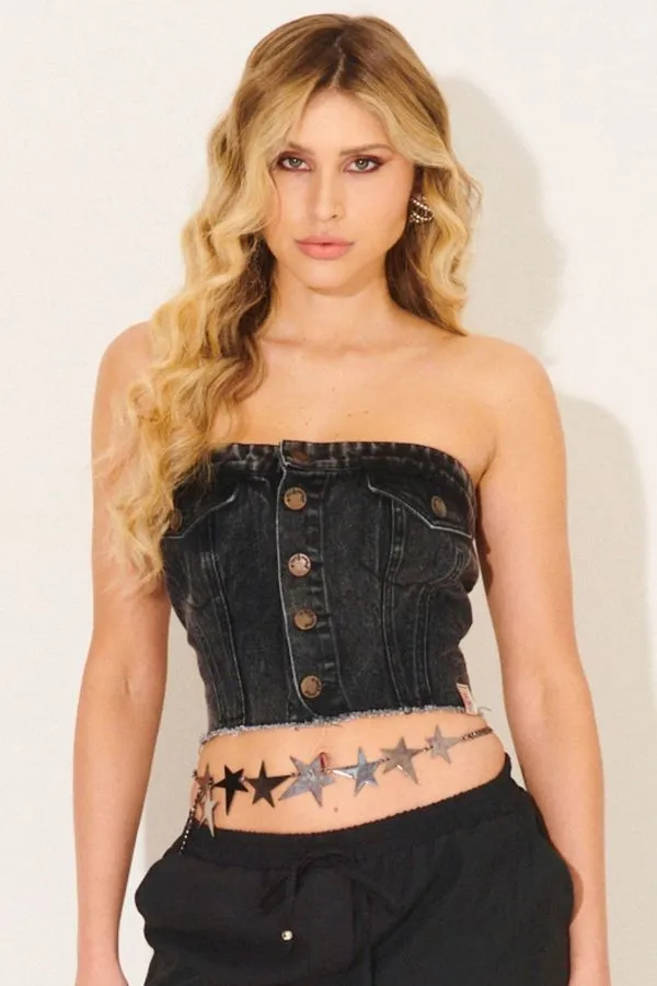 Cropped Feminino Jeans Bolsos Planet Girls Preto M
