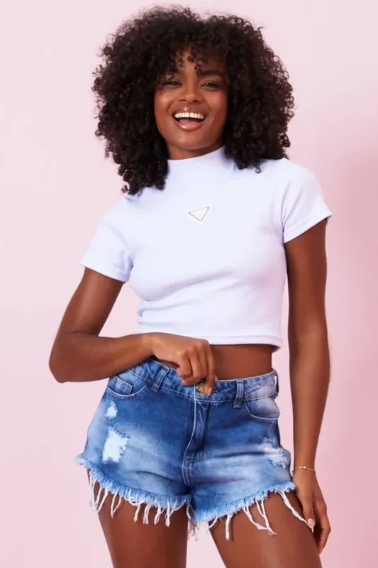 Blusa Feminina Gola Alta Com Placa Planet Girls Branco PP