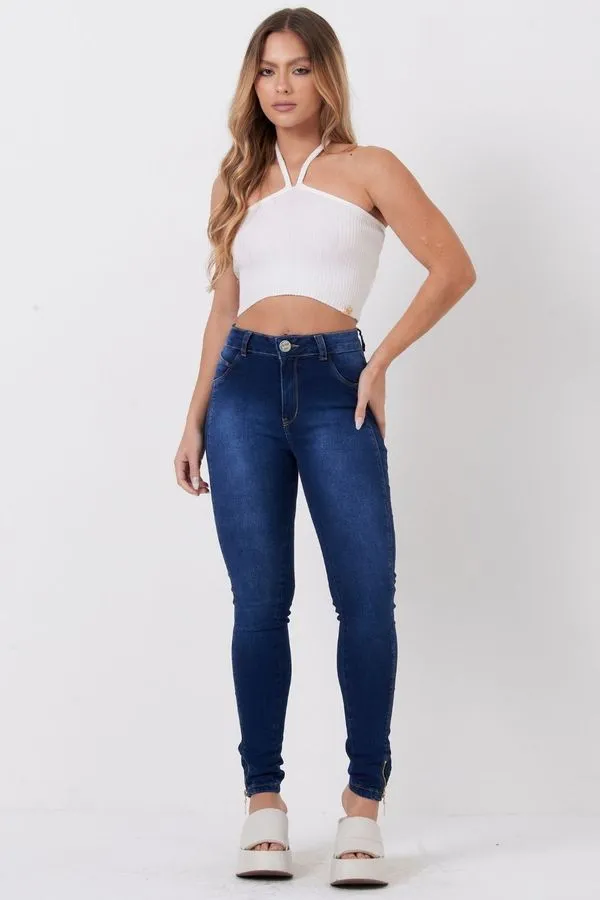 Calça Jeans Feminina Skinny Estonada Planet Girls Azul Escuro 44