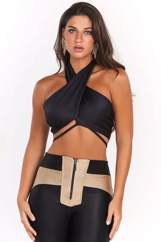 Cropped Helanca Up Glam Alça Transpassada Planet Girls Preto GG