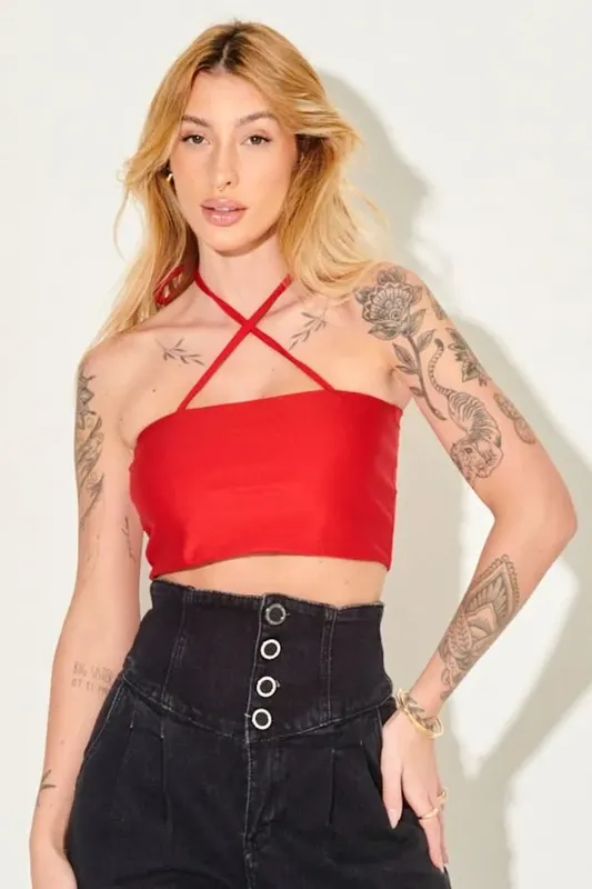 Top Faixa Up Glam Liso Amarração Planet Girls Vermelho Médio GG