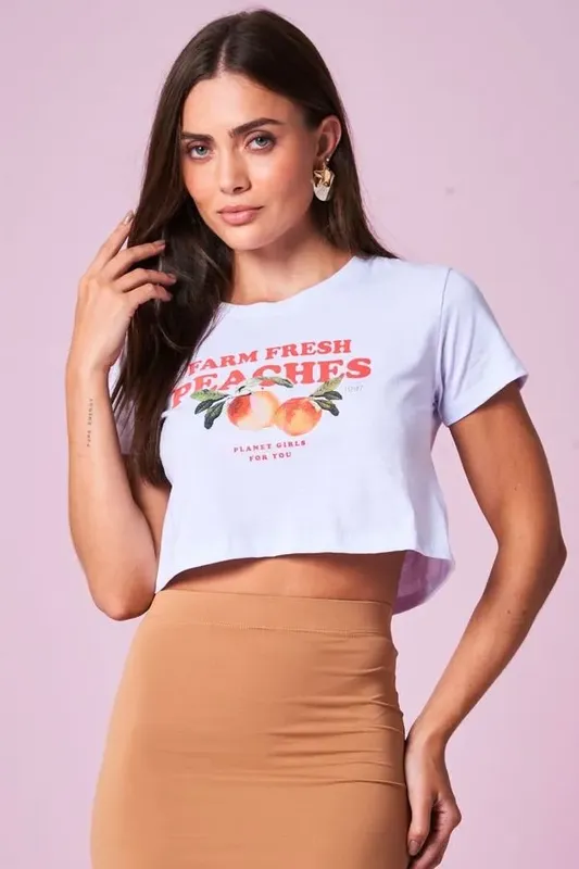 Cropped Feminino Peaches Planet Girls Branco GG