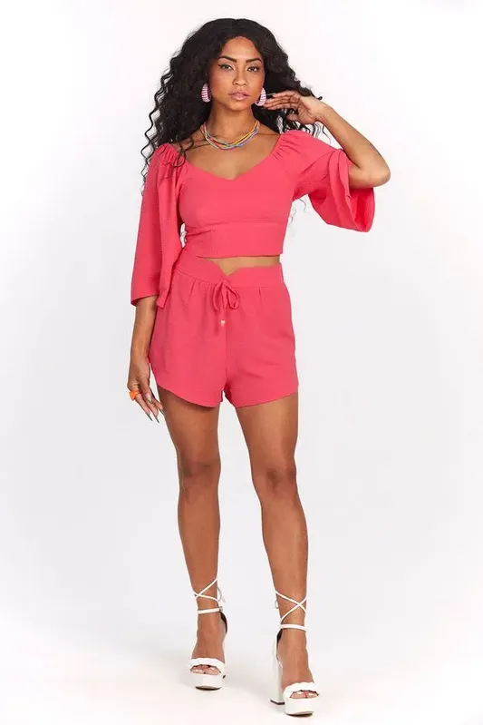 Short Feminino Crepe Ajuste Cós Planet Girls Rosa Médio P