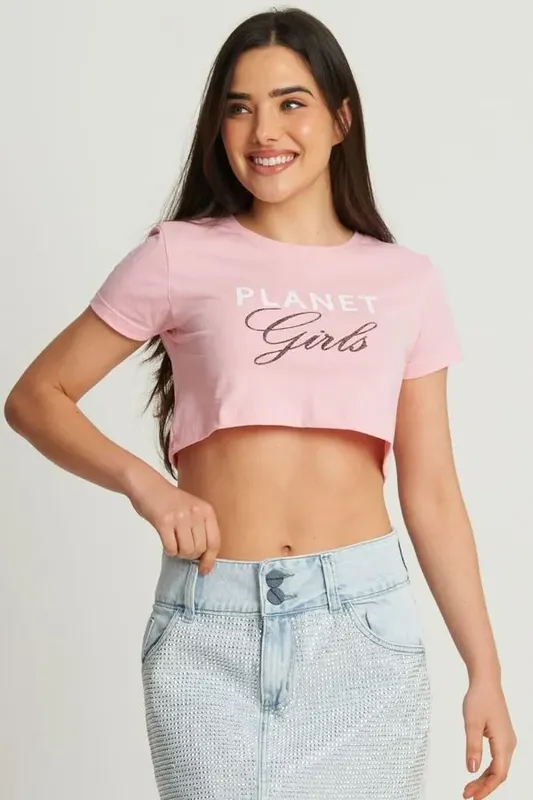 Cropped Feminino Letreiro Planet Girls Rosa Claro M