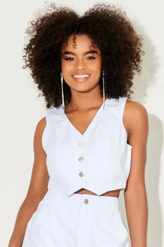 Colete Cropped Feminino Jeans Planet Girls Branco PP