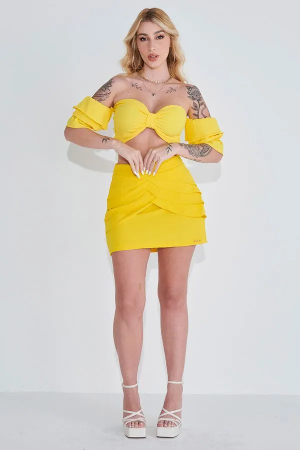 Saia Curta Crepe Babados Lisa Planet Girls Amarelo Médio G