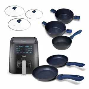 Super Combo Ichef Ultra 5 Panelas com 3 Tampas Azul e Ichef Airfryer Vision Smart 6L | 220V