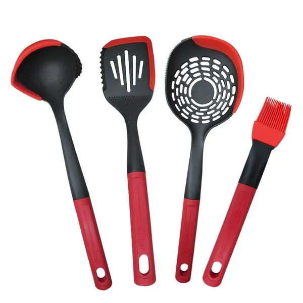 Espátula de Silicone e Escumadeira de Silicone e Concha de Silicone e Pincel de Silicone Ichef Polishop Red | Red Ichef