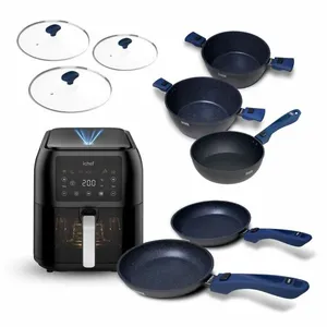 Super Combo Ichef Ultra 5 Panelas com 3 Tampas Azul e Ichef Airfryer Max Space 8L | 220V
