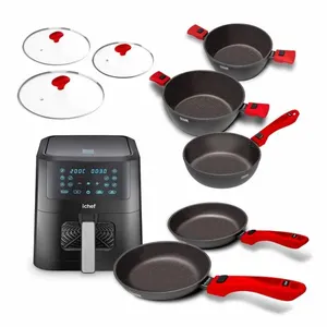 Super Combo Ichef Ultra 5 Panelas com 3 Tampas Vermelha e Ichef Airfryer Vision Smart 6L | 127V