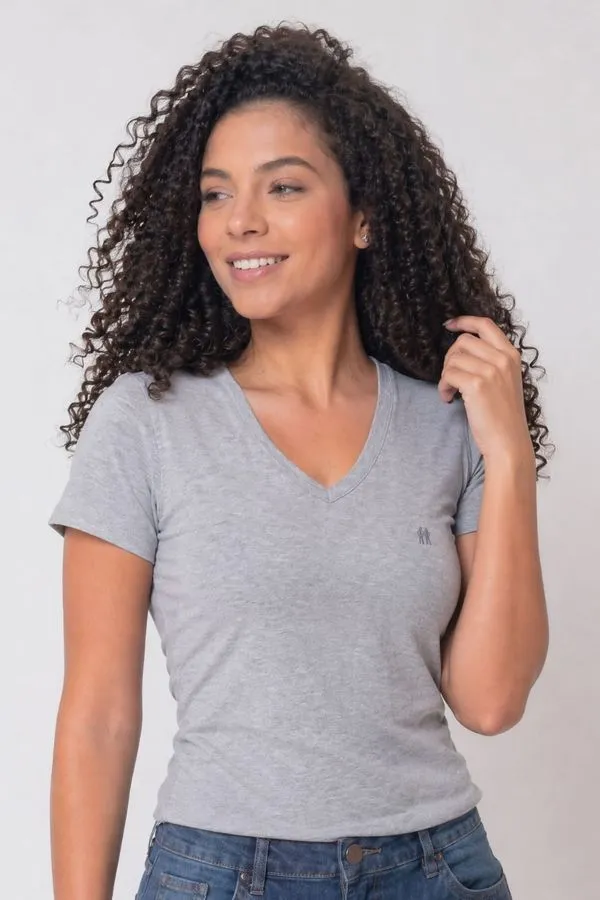 T-Shirt Básica Decote V Polo Wear Mescla Médio M