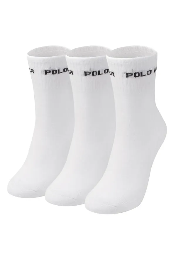 Kit 3 Pares Meias Confortáveis Cano Alto Polo Wear Branco 33-38
