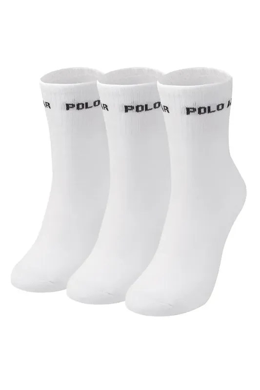 Kit 3 Pares Meias Confortáveis Cano Alto Polo Wear Branco 33-38